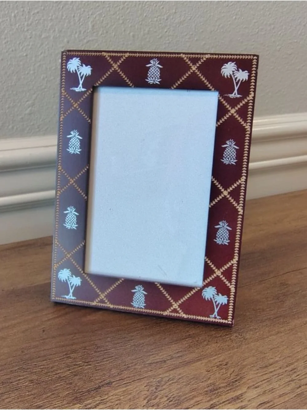 Vtg 90s Beach Theme Brown Picture Frame Pineapple Palm Tree Taiwan 4x6